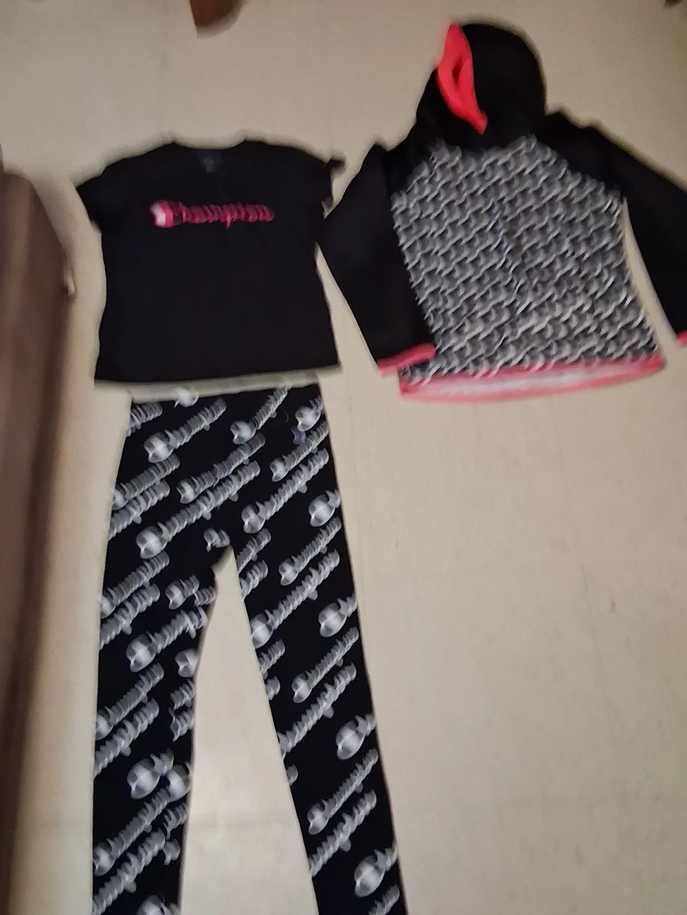 Champion Black Logo Tee & Logo Leggings Set with Hooded Pullover